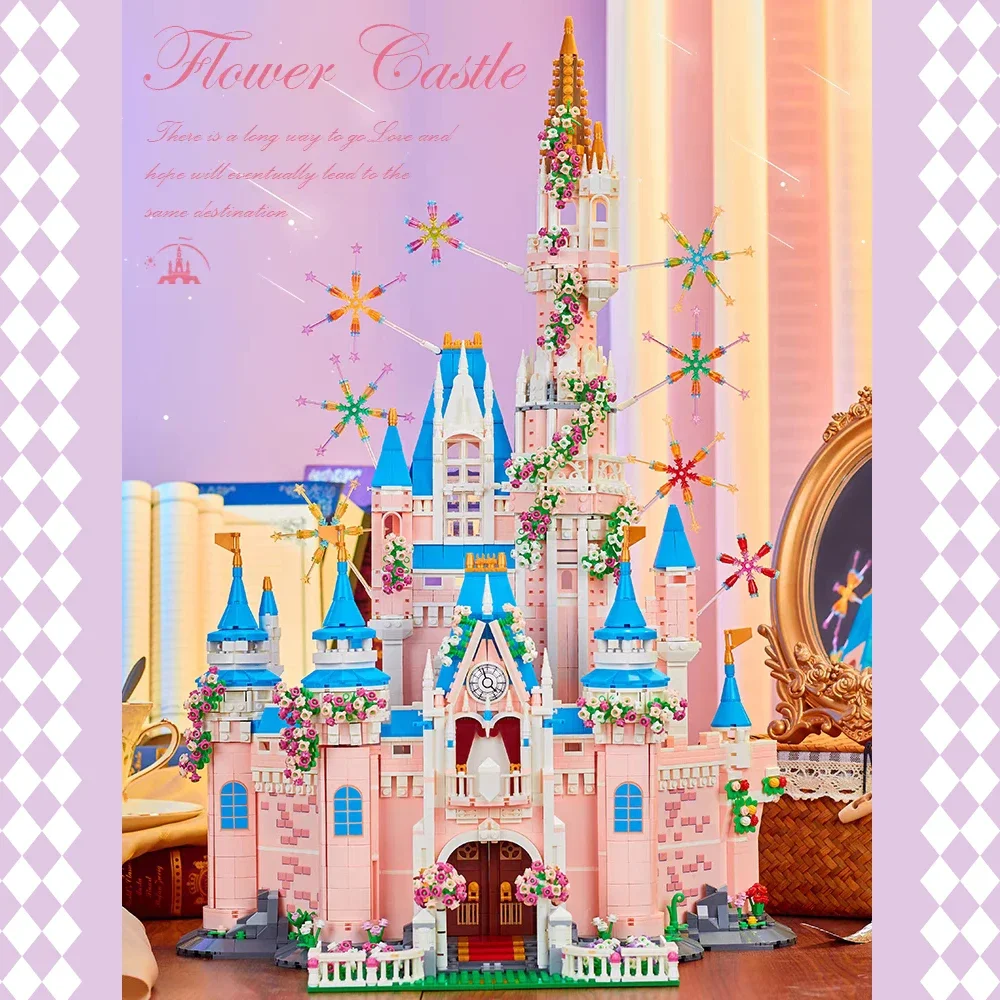 

Disney Pink Fireworks Castle Building Blocks Assembled Fairy Tale Architecture Model Mini Diamond Bricks Toys For Santa Gifts