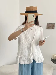 Mori kei Clothing Lace Embroidery Vest for Women Summer Japanese Style Sweet Lace-up Carigan Mori Girl Style Cardigan Tops