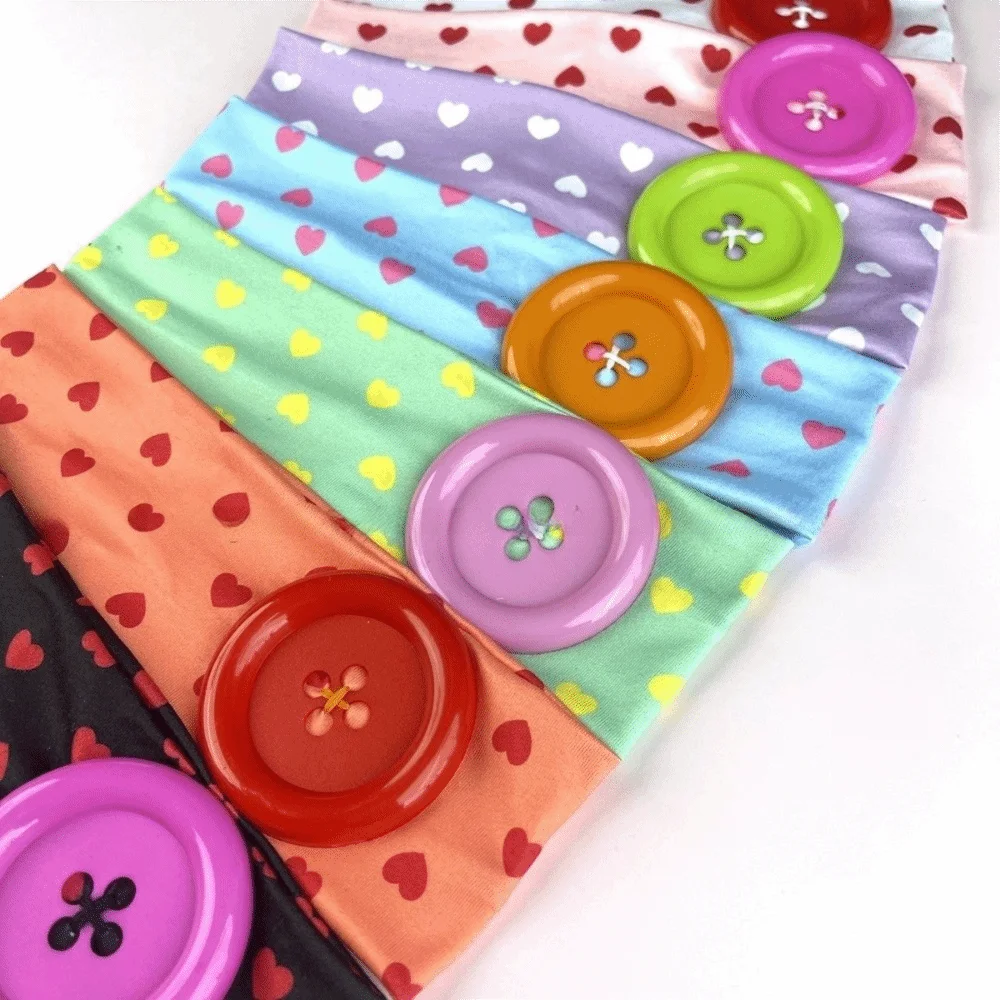 Hair Hoop Love Heart Polka Dot Button Headband Adjustable Elastic Yoga Elastic Hair Band Anti Sweat Print Wide Headband Party