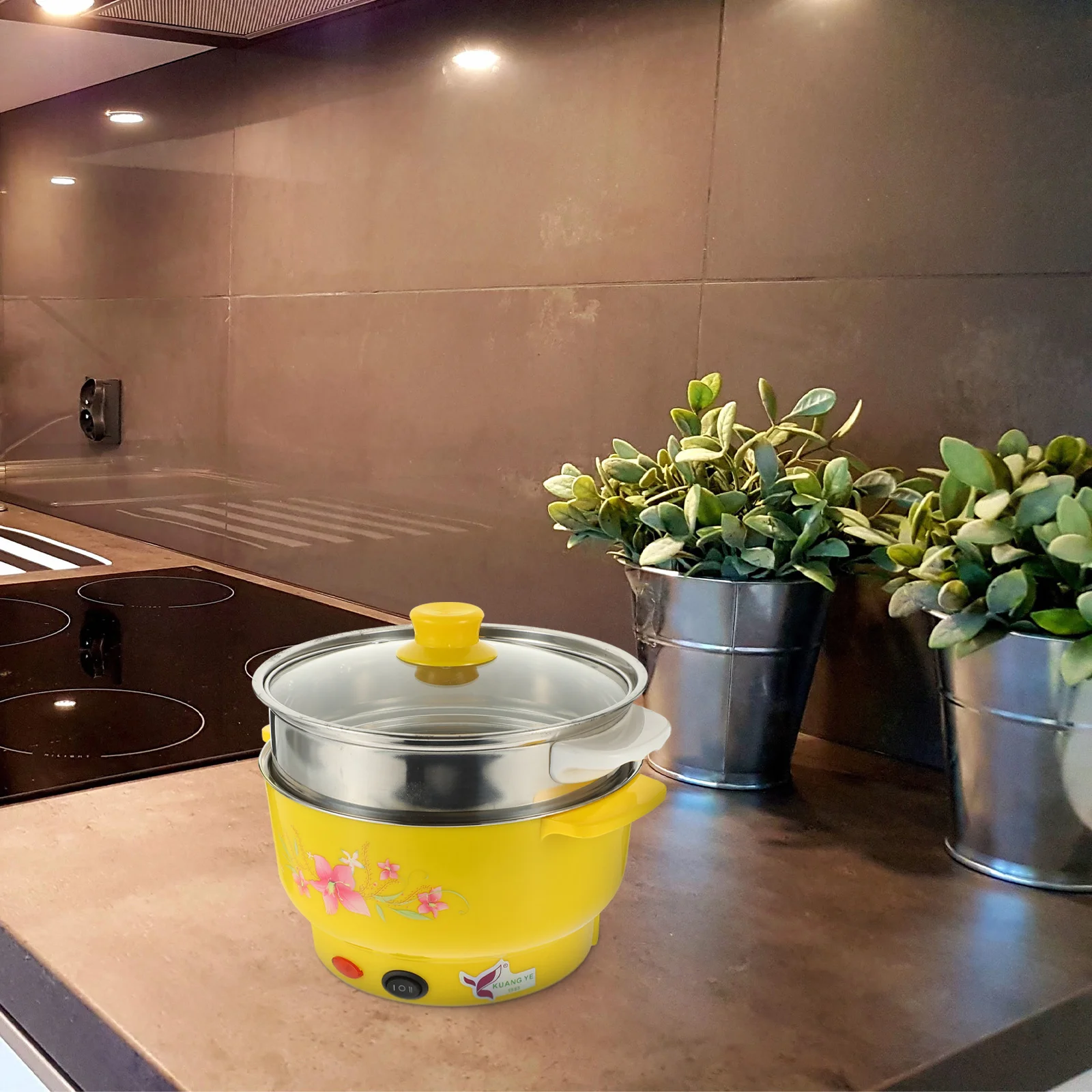 

Electric Hot Pot Multifunctional Stainless Steel Steamer Double Layer Cooking Boiler Boiling Kier Space Saving for Soup