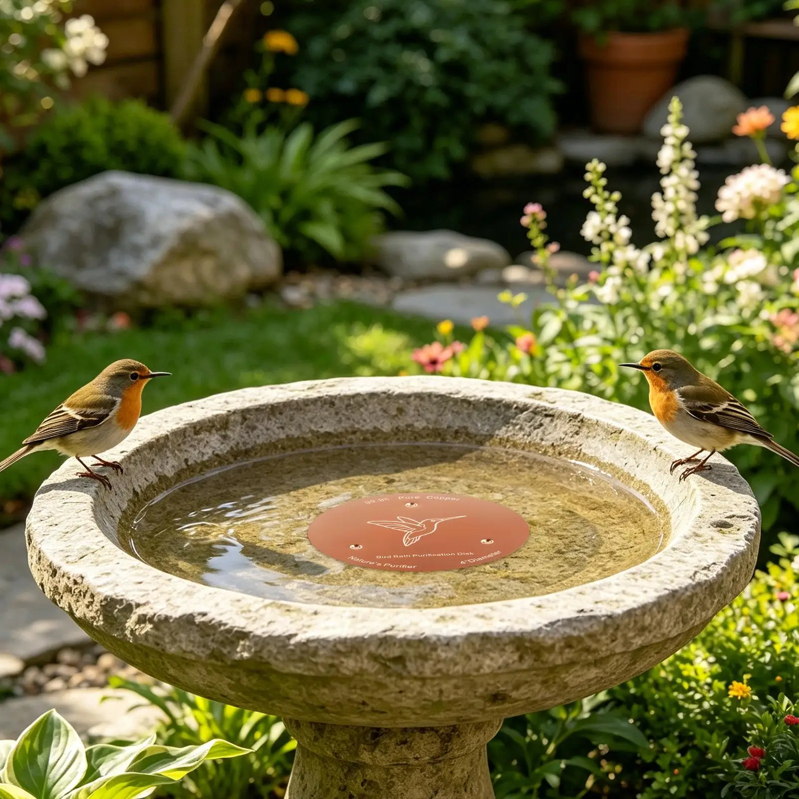 Bird Bath Copper Disk With Triple-Point Support Fountain Cleaner Copper Plate For Bird Bath For Outdoor Garden Deck Patio Bowl