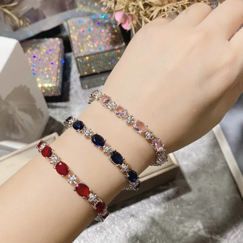 

MDLFES Moissan Diamond StyleFlower Full Diamonds Gold-Plated Rose Crystal Earrings Faux Tourmaline Bracelet