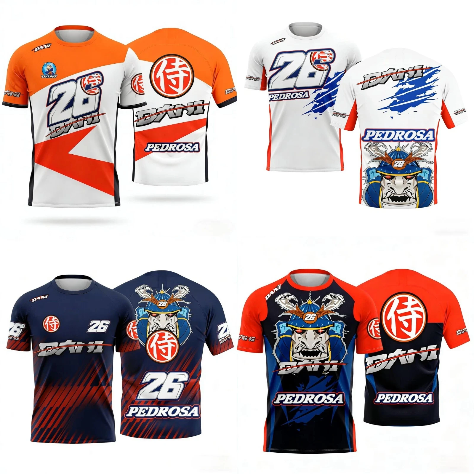 Dani Pedrosa # 26 Samurai MotoGP Racing 4 Stile Bedruckte Kurzarm-Shirts für Eltern und Kinder Motorrad Sport Freizeit T-Shirts Familien-Set