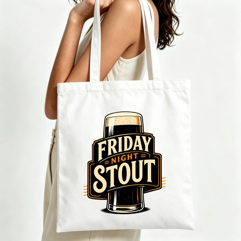 beer glass graphic canvas tote bag with typography print, perfect for casual weekend outings