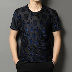 Sliky Comfortable Velvet Luxury T Shirt For Men Short Sleeve Summer Quality Hollow Breathable Casual Fashion Camisetas De Hombre