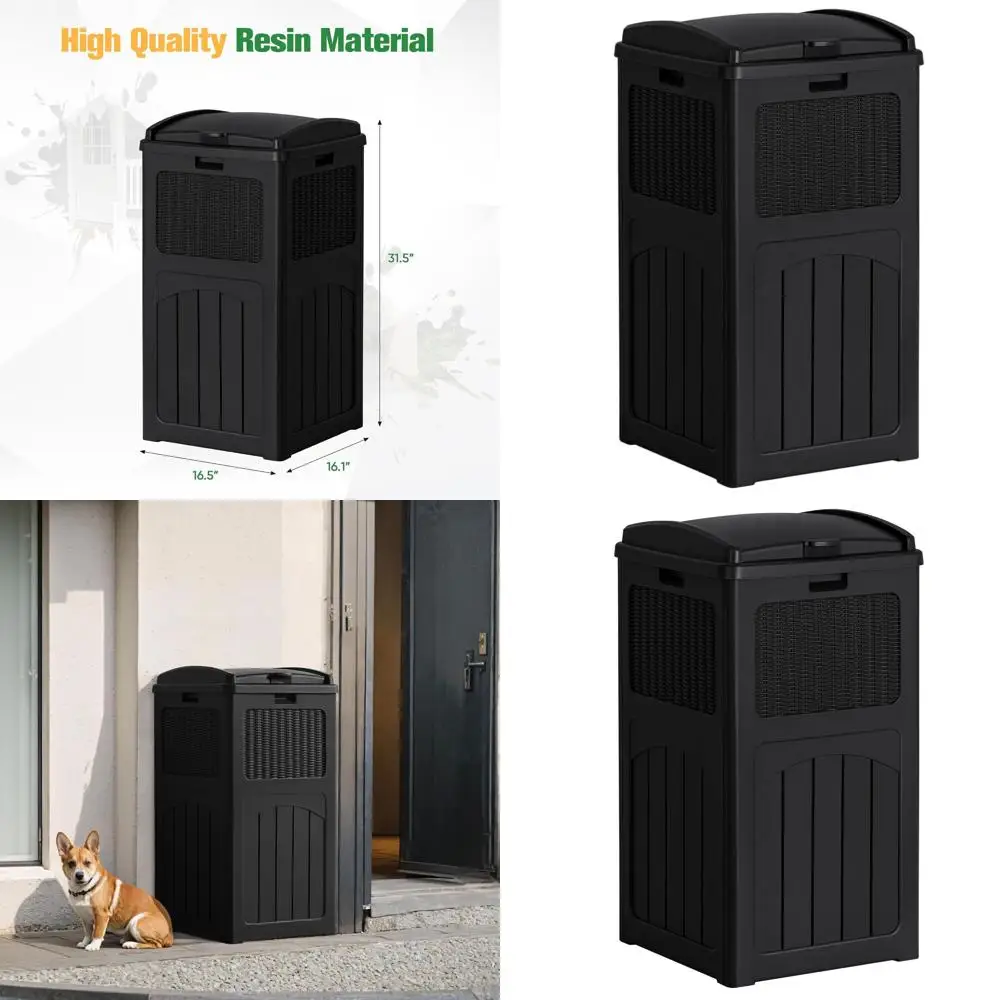 

Уличный мусорный бак из полимерной смолы на 30 галлонов с водонепроницаемой крышкой, подходит для патио и утилизации отходов