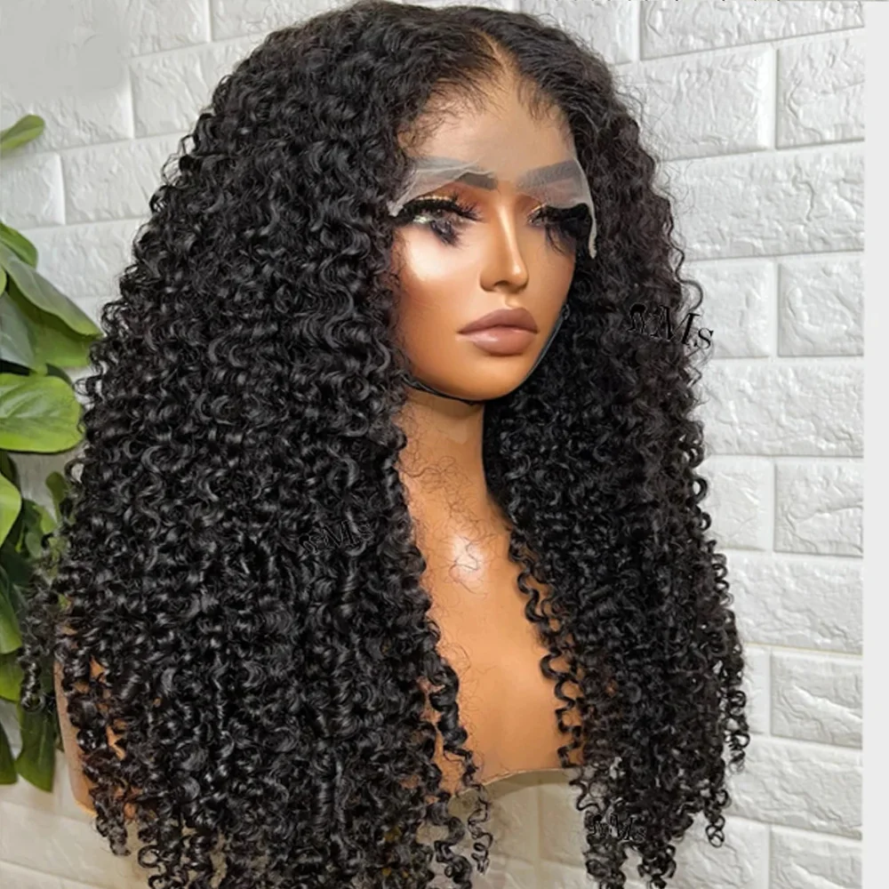 ソフト中間部 20 インチロング変態カーリーレースフロントウィッグジェリーカール女性のための合成事前摘み取りグルーレス日常着用かつら
