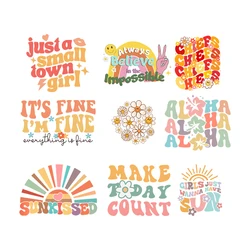 Colorful Print Flower Sticker On Clothes Thermal Stickers For T-Shirt Fashion Small Girls Sun Patch On Clothing Iron On patch