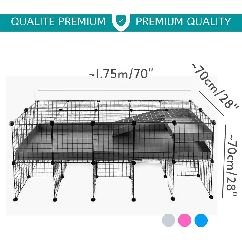 ZJH Cage Modular Wire Grid Pink with Lid for Guinea Pig Hedgehog Tortoise Enclosure 5x2 Loft Stand