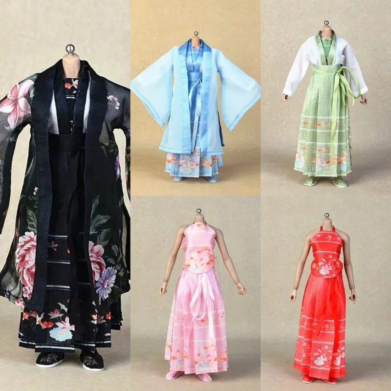 Maßstab 1:6, Tang-Dynastie, chinesischer Stil, Hanfu-Kostüm mit weiten Ärmeln, Pferdegesichtsrock-Set, passend für 12-Zoll-BJD-Actionfiguren-Körper – Detail 1