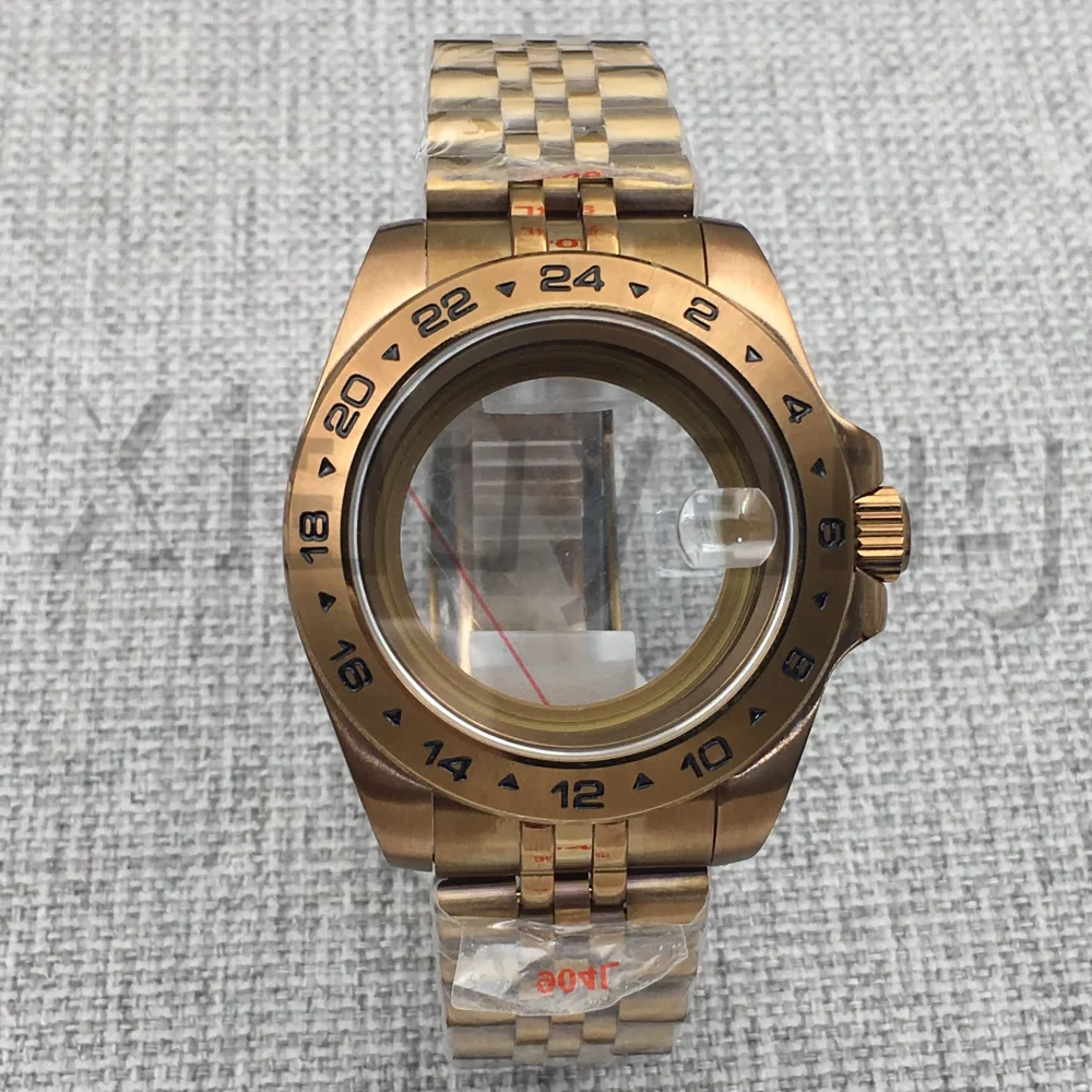 

39mm Full Bronze EXP2 Watch Case Stainless Steel Sapphire Glass With Green Luminous Fixed Bezel Fit NH34NH35NH36 Movement Watch