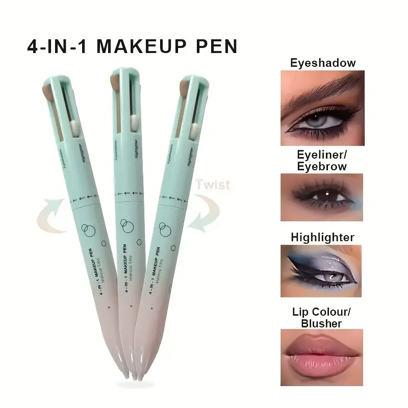 4 in 1 Eyeliner Gel Pen, Black White Red Brown Eyeliner Makeup Pen 4 Color Natural Eyeshadow Highlighter Lip Liner Makeup Pen