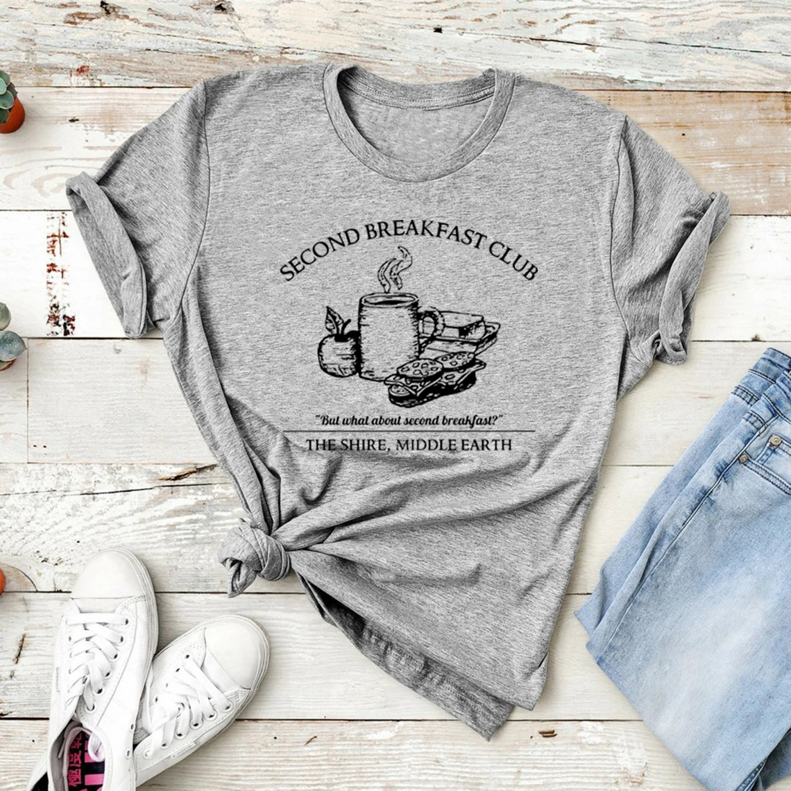 Second Breakfast T-shirt Movie Series Tshirt Unisex Short Sleeve T-Shirt Vintage Tees Literature T Shirt Top Gifts for Nerds