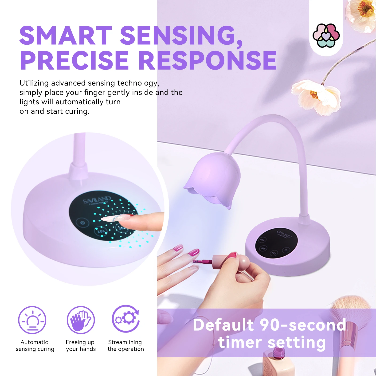 Lampa do paznokci żelowych SAVILAND 30W Intellisense, bezprzewodowa, ładowalna, światło UV LED z giętką szyjką do szybkiego utwardzania, do użytku domowego i salonu.