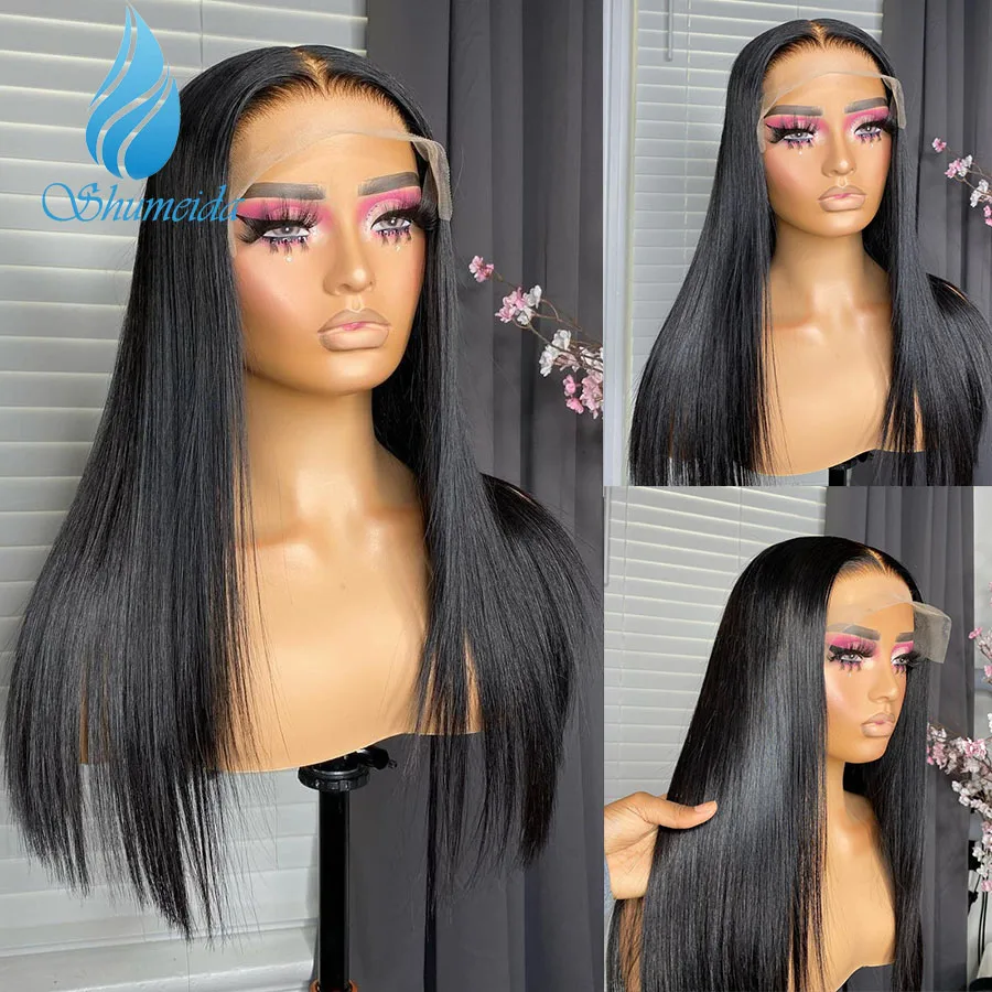 Shumeida Full Lace Straight Human Hair Wigs with Middle Part Brazilian Human Hair Wigs with Baby Hair Tranparent Full Lace Wigs