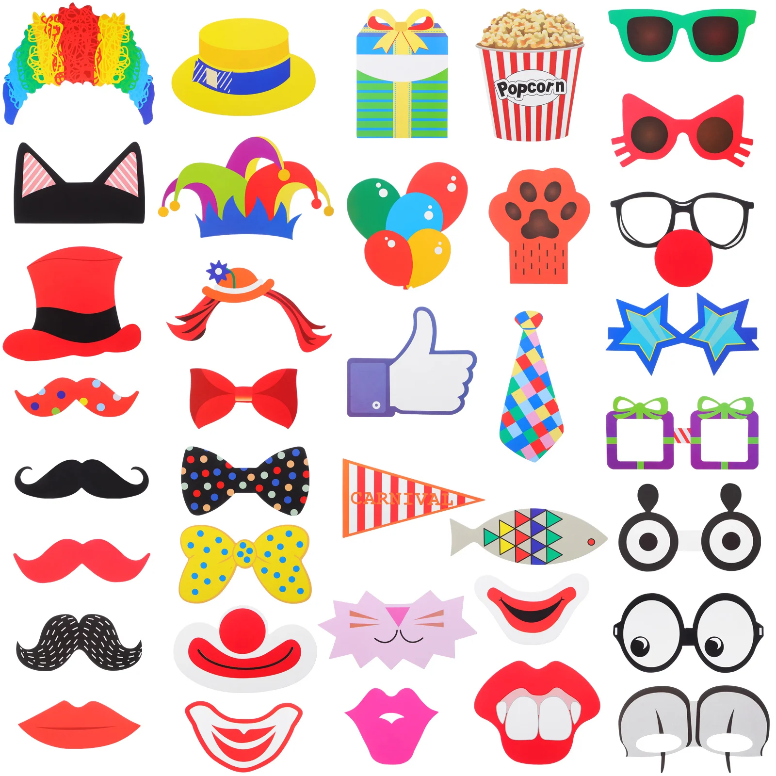 

36Pcs Photo Booth Props Thick Cardboard Reusable for Wedding Birthday Carnival Party Dress-Up Accessories