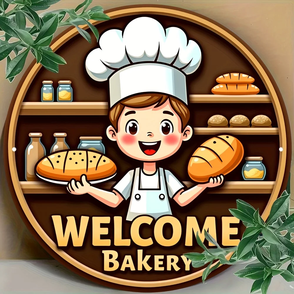 1 Stück, rundes Aluminium-Metallschild „Welcome to Bakery“, digitaler Direktdruck, Vintage-Dekorationsschild, 20,3 x 20,3 cm, 20 x 50,8 cm, festlich