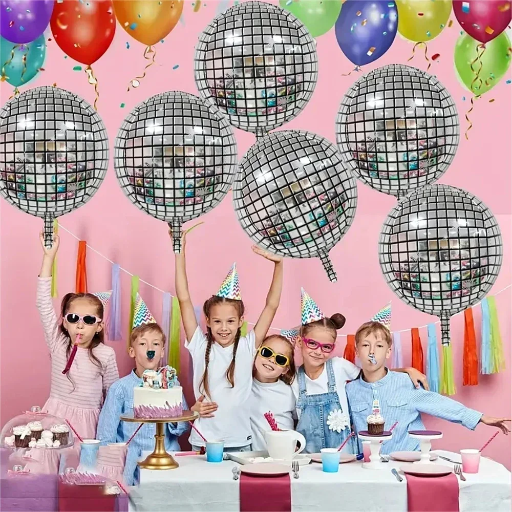 6 Stück 22 Zoll Disco Ball Folienballons Metallic Silber 4D Ballon für 70er Jahre Disco Geburtstagsfeier Hochzeit Dekoration Lieferungen
