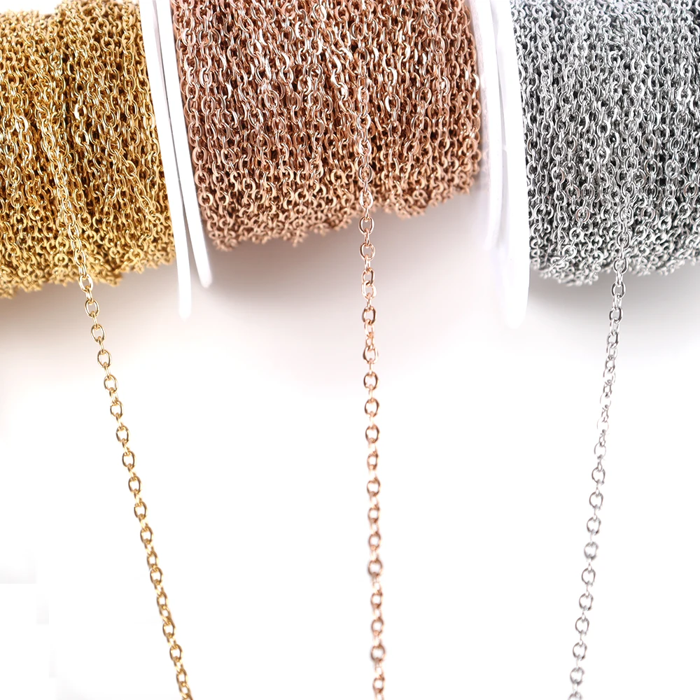 

Stainless Steel 1 Meter 1.5MM 2MM O Shape Link Gold Color Chains for DIY Necklace Bracelets Jewelry Making Wholesale