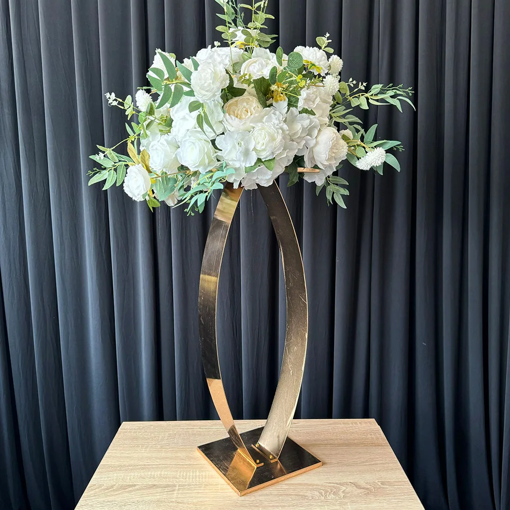 Neuer goldener Blumenständer, Hochzeitsdekoration, Hochzeitsleitfaden, Dekoration für das Hochzeitszentrum – Detail 5