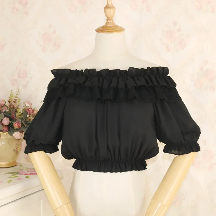 Mittelalterlichen Frauen mädchen spitze Und lolita Gothic Renaissance Viktorianischen Chemise Hemd chiffon tops kurzarm shirt