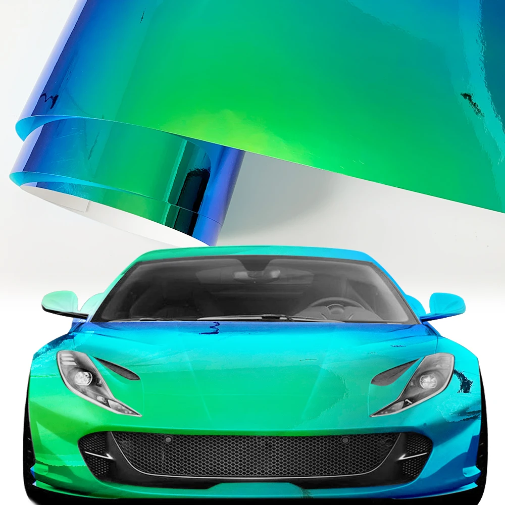 

Holographic Rainbow Sticker PVC Green Car Wrap Film Air Free Bubble Color Change Protect Auto Decals Sheet Car Accessories