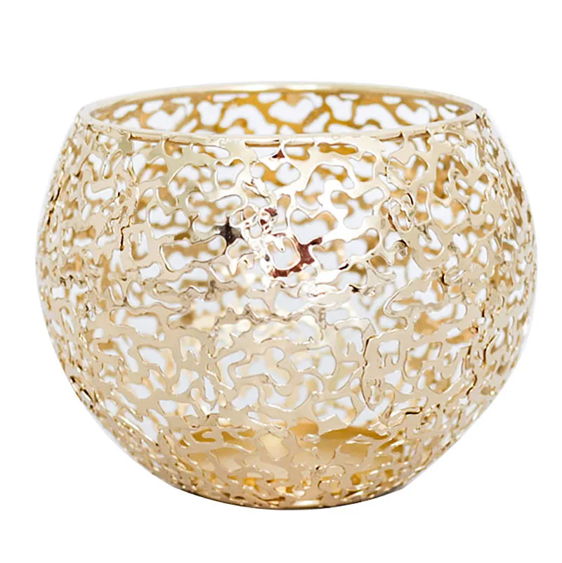 Gold Wrought Iron Candle Holder Cover Retro Engraved Aromatherapy Ornament