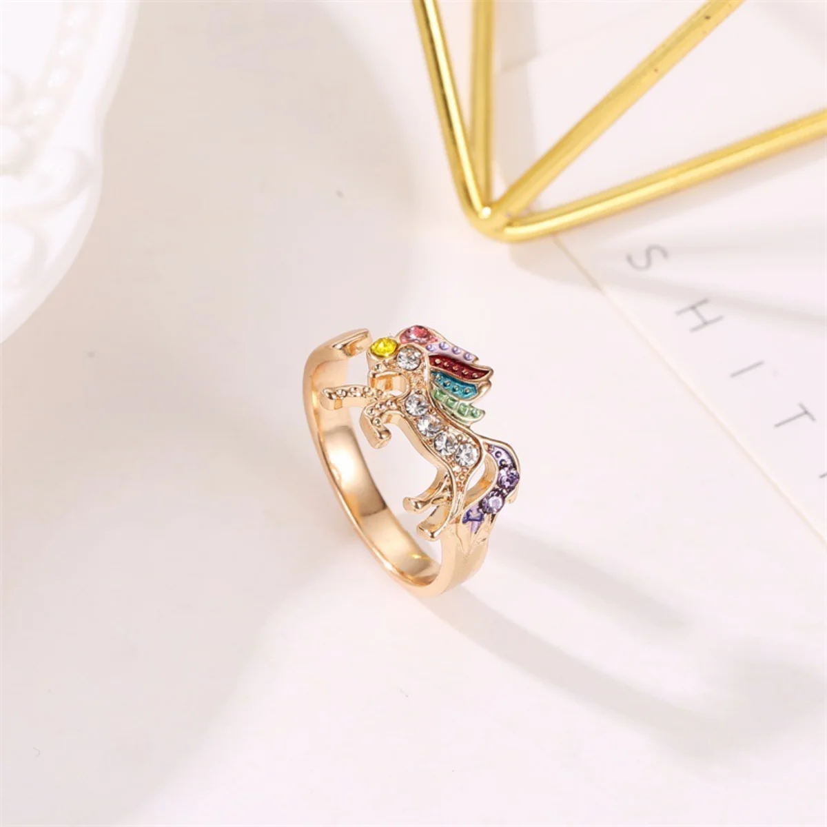 1$ Temperament Unicorn Ring Colorful Pony Opening Adjustable Ring Women's Diamond-set Hand Ornament Low Price Wholesale Jewelry