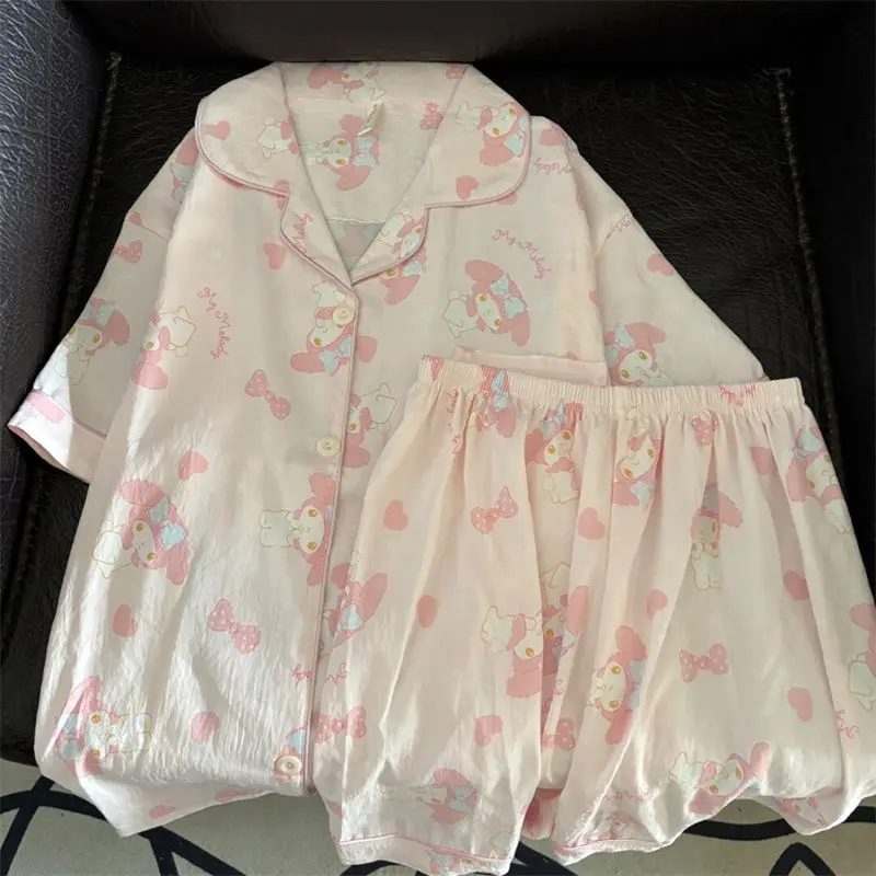 

Sanrio My Melody Night Wear for Ladies Summer Pajamas Shorts Short Sleeve Sleepwear Kawaii Cartoon Pyjamas Home Clothes Gifts