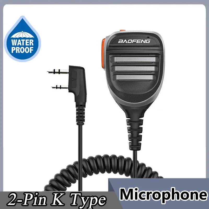 Baofeng PTT Waterproof Walkie Talkie Speaker Radio Microphone Keenwood 2-Pin Type Handheld Mic For UV-9R UV-5R UV-82 UV16 888S