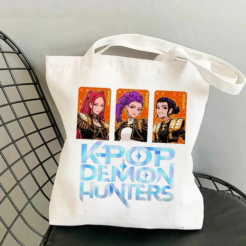 K Pop Demon Hunters bolso de hombro para mujer, bolsos de lona a la moda, bonitos bolsos de mano con estampado Kawaii, bolsos de compras, regalos de cumpleaños