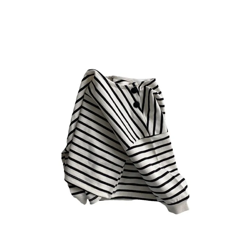 2025 الخريف جديد طفل طويل الأكمام تي شيرت القطن الفتيات مخطط قاع القمصان الرضع طفل عادية بلوزات مستديرة العنق ملابس الطفل #6