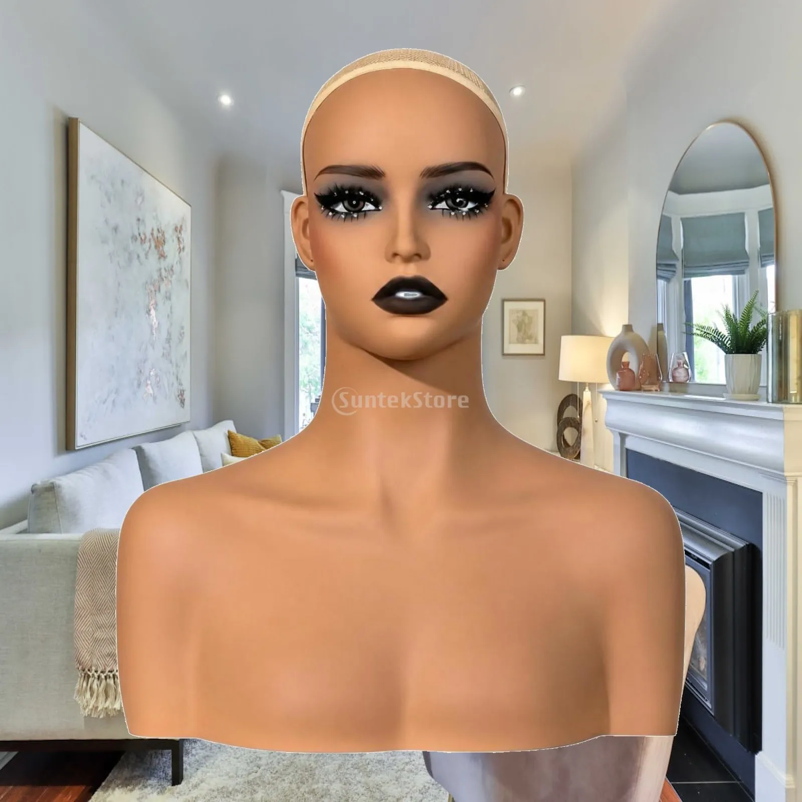 Skin Tone Mannequin Head with Shoulder for Hairpiece Hat and Scarf Display Boutique Showcase
