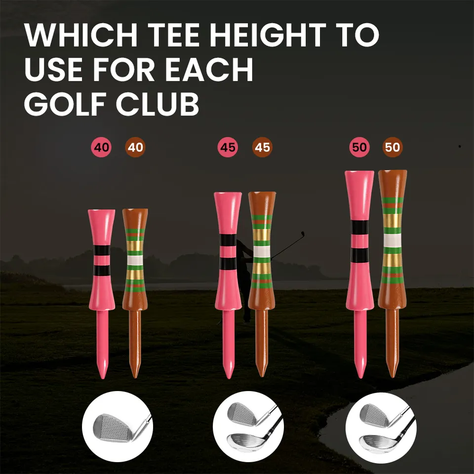 Wooden Golf Castle Tees Step Down Same Height Value 30/100 Count, 40mm 45mm 50mm Length Colorful for Practice - Detail Angle #05