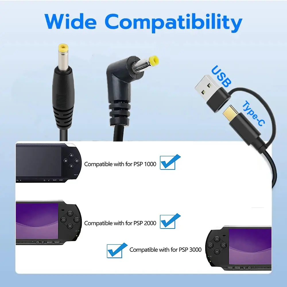5V USB C PD Charger Cord Wire FOR PSP 1000/2000/3000 Game Power Line USB Type C To DC Power Charging Plug Adapter Cable