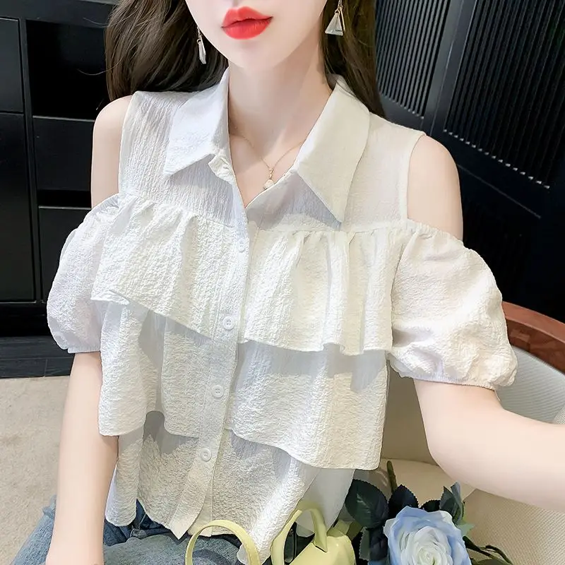 2024 New Fashion Solid Color Off Shoulder Tops Ladies Korean Short Sleeve Women\'s Clothing Summer All-match White Sexy T-Shirts