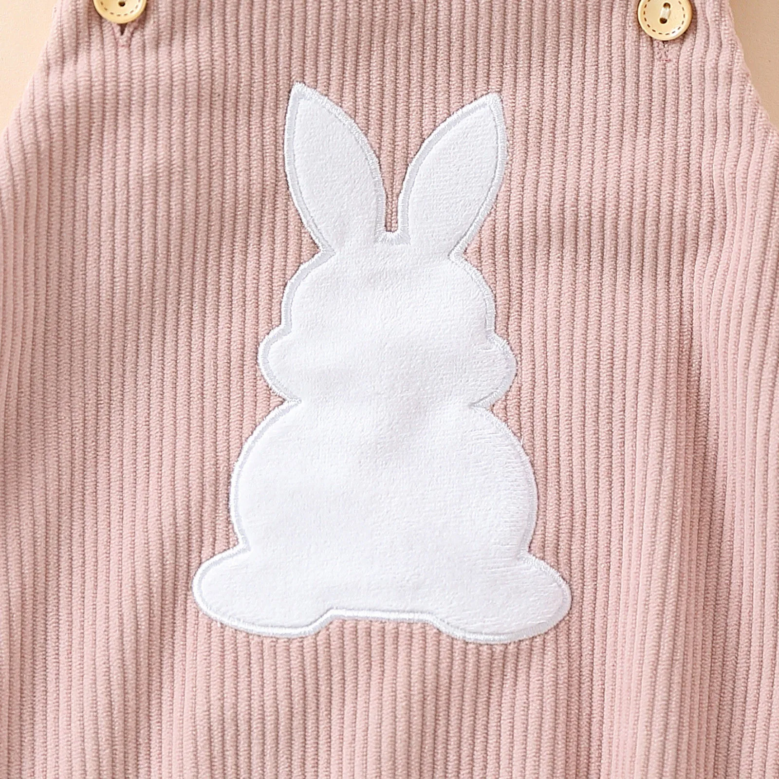 Newborn Baby Girls Boys Easter Corduroy Romper Square Neck Button Down Rabbit Patch Appliques Tank Top Jumpsuit Overalls 0-18M