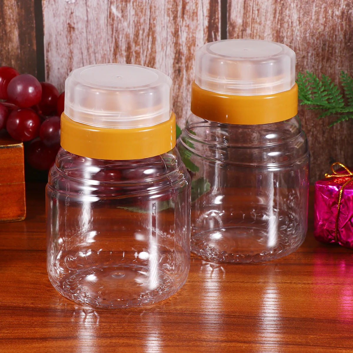 4PCS Transparent Honey Bottle Plastic Liquid Food Jar Portable Food Packaging Bottle Household Honey Jar with Lid for Home Campi