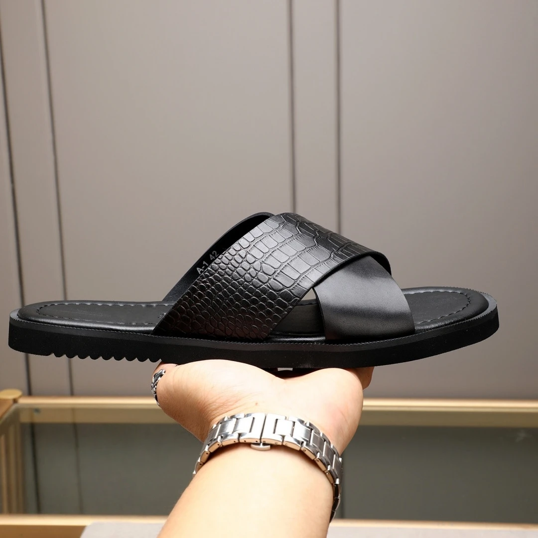 Luxury Brand Men's Shoes Handmade Fashion Sandals Holiday Gifts House Slippers Full Grain Leather Outdoor Beach Garden Slides view 3