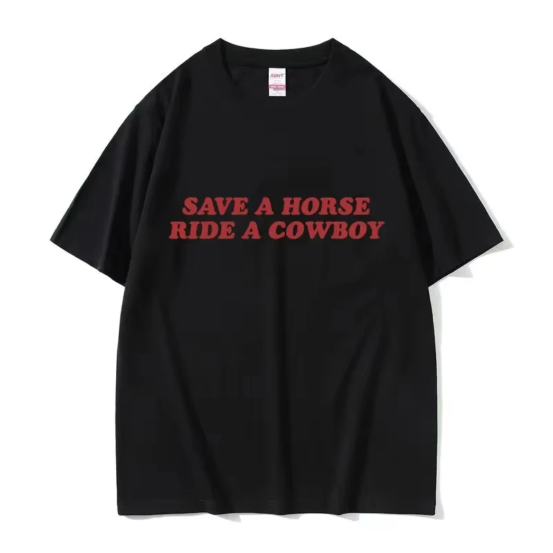 

Футболка с принтом «Спаси лошадь, катайся на нее» (2026), мужская и женская, повседневная, модная, с коротким рукавом, из хлопка