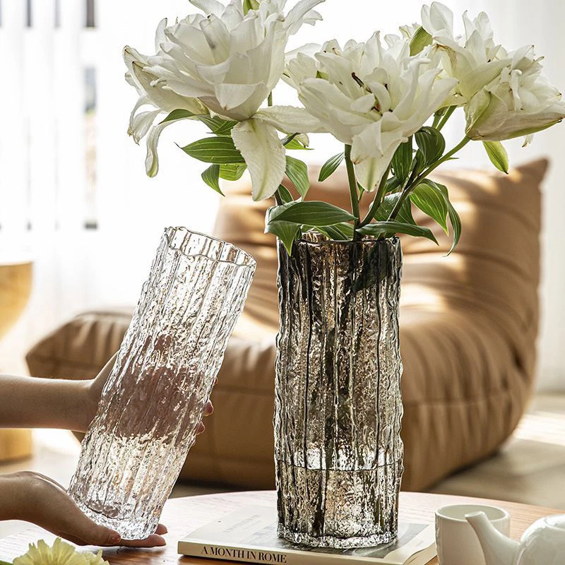 

Nordic Minimalist Wind Glacier Vase Glass Transparent Flower Arrangement Rose Flower Living Room Dining Table Decoration Bottle