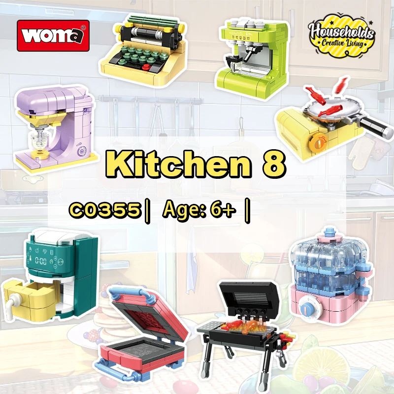 

Cute Mini Kitchen Gadget Building Blocks, Desktop Decoration Bricks Toys, DIY Assembly Educational Toys for Kids Adults