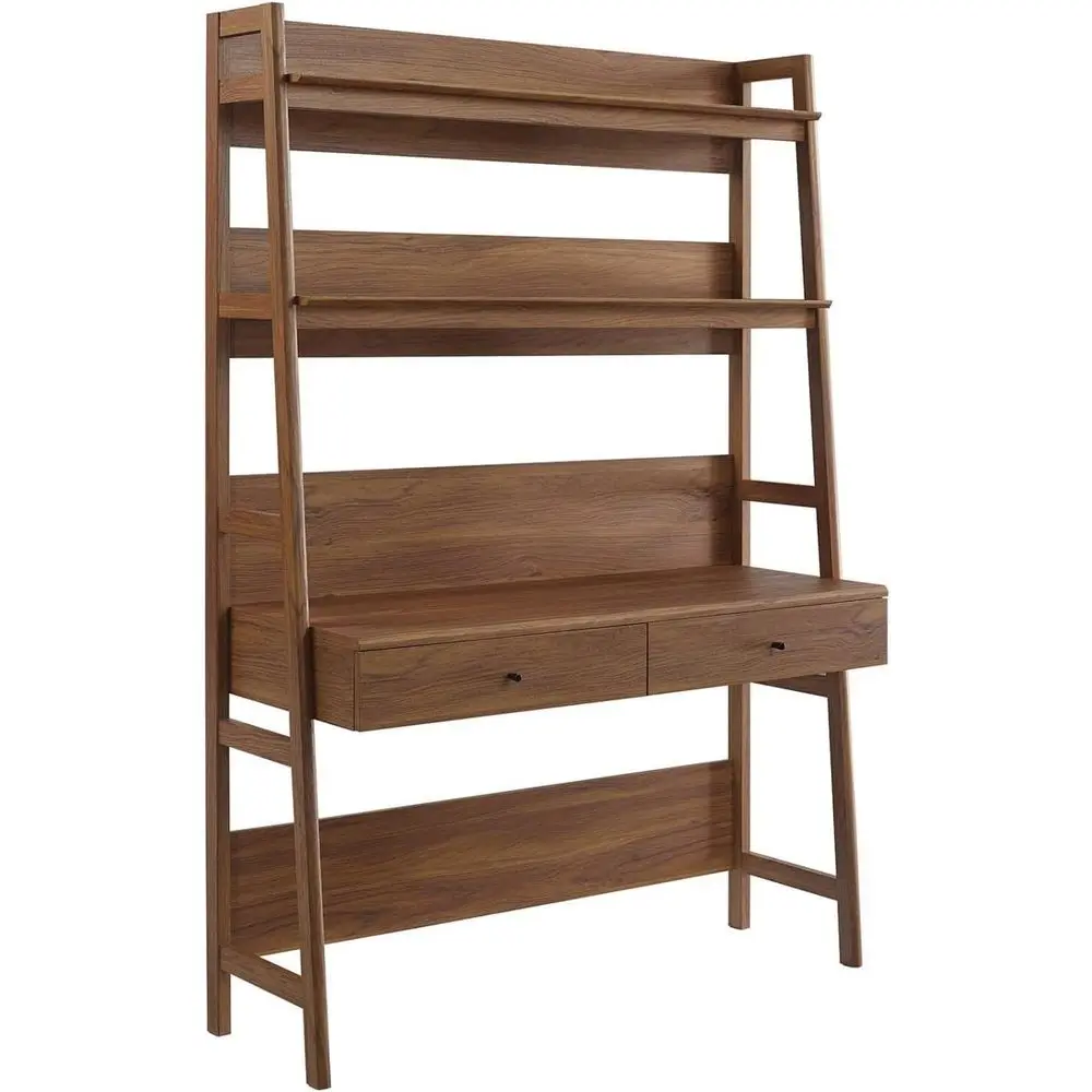 

Walnut Home Office Desk with Bookshelf