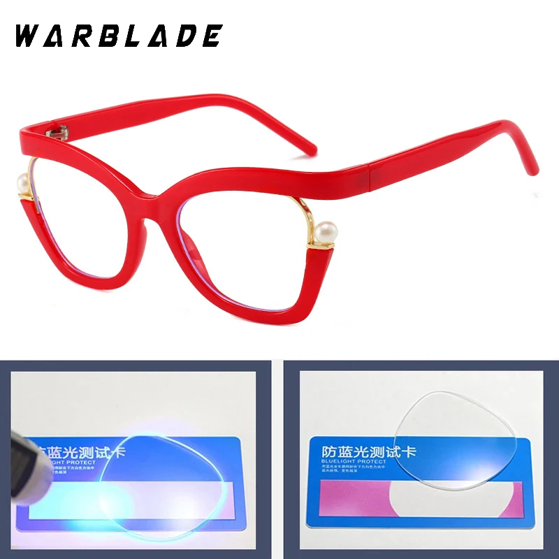 Oversized Cat Eye Women Eyeglasses With Pearls Stylish Anti Blue Light Blocking Spectacles Trendy Multicolor Computer Eyewear