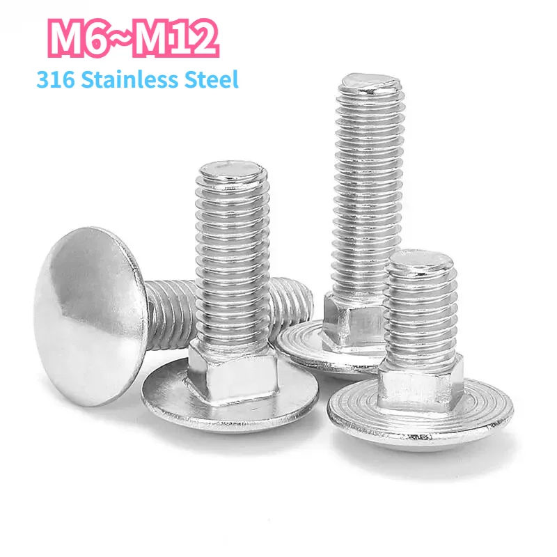 10pcs/lot M6 M8 M10 M12 Carriage Bolt 316 Stainless Steel Round Head Square Neck Screw 16-150mm Length