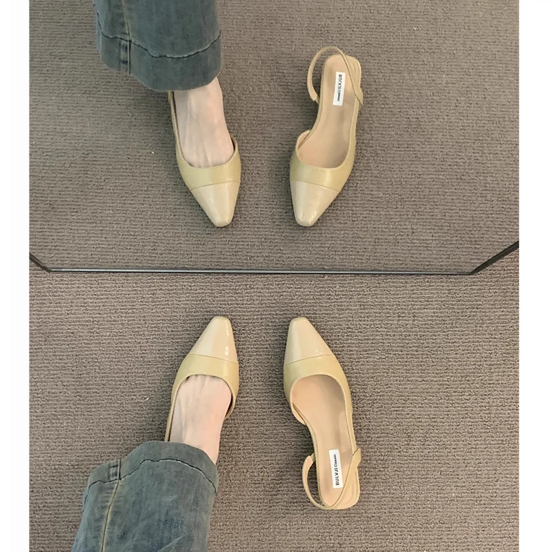 

Elegant Low Heel Sandals Women's Gentle Evening Nude Pointed Toe Small Fragrance Style Lady Thick Heel Back Air Quality Singl...