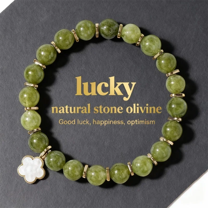 Charm Petal Pendant Olivine Bracelet Protect Positive Energy Natural Stone 8mm Gemstone Bracelet Spiritual Jewelry Gifts