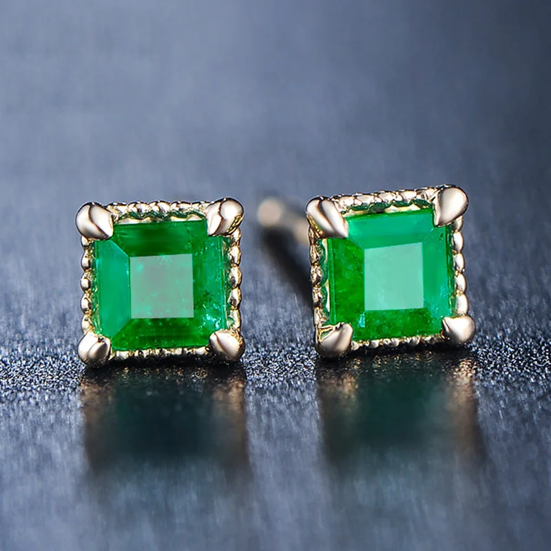 WOSIKATE New Vintage 18K Gold-Coloured Synthetic Emerald Stud Earrings For Women Fashion Jewellery Exquisite Zirconia Earrings