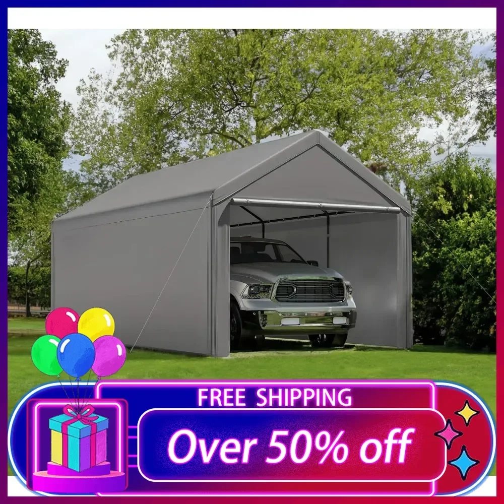 

Carport 10x20 Ft Heavy Duty Canopy,Sidewall&Doors All-Season Tarp for Carport (Grey)Garage Party Tent,Steel Canopy Storage Shed