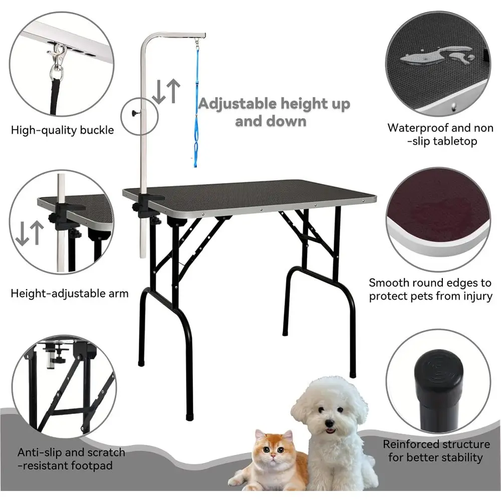 30-inch oldable Dog Grooming Table - Heavy Duty Iron Pet Grooming Station with Adjustable Arm & Noose, Portable Non-Slip or Smal